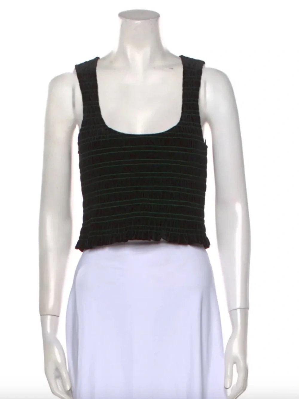 Ganni Black Smocked Cropped Tank Top with Green Stitching - Picture 6 of 8